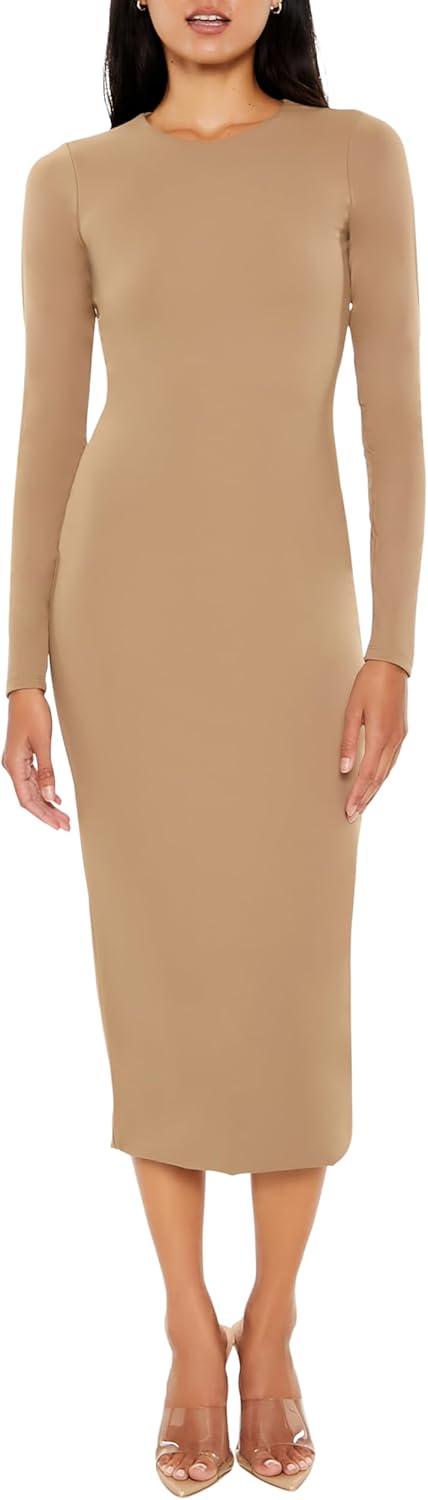 imageForever 21 Womens Contour Sculpt Midi DressBrown