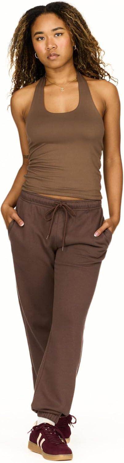 imageForever 21 Womens Fleece Joggers  PatchDetail Sweatpants with Elastic WaistbandBrown