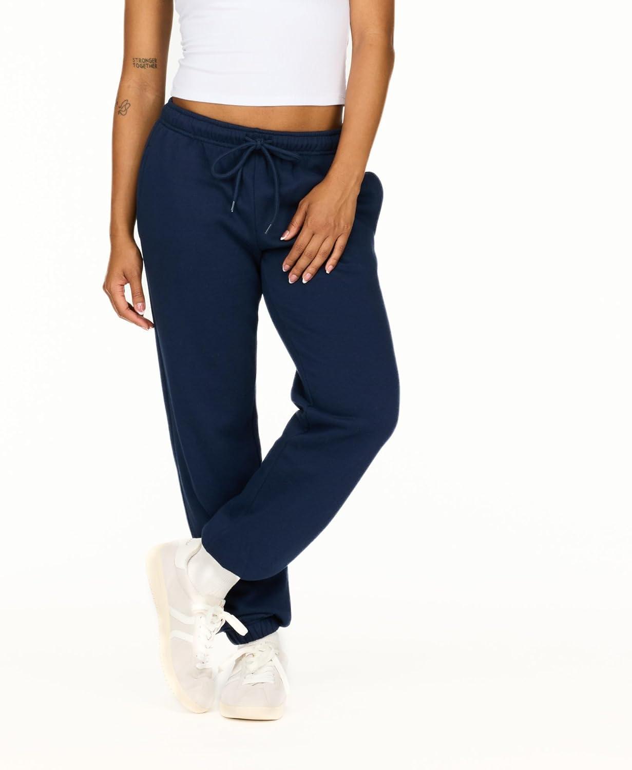 imageForever 21 Womens Fleece Joggers  PatchDetail Sweatpants with Elastic WaistbandNavy