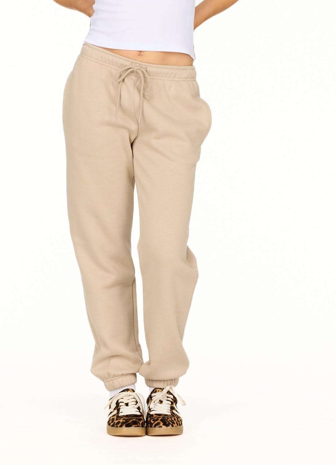 imageForever 21 Womens Fleece Joggers  PatchDetail Sweatpants with Elastic WaistbandTaupe