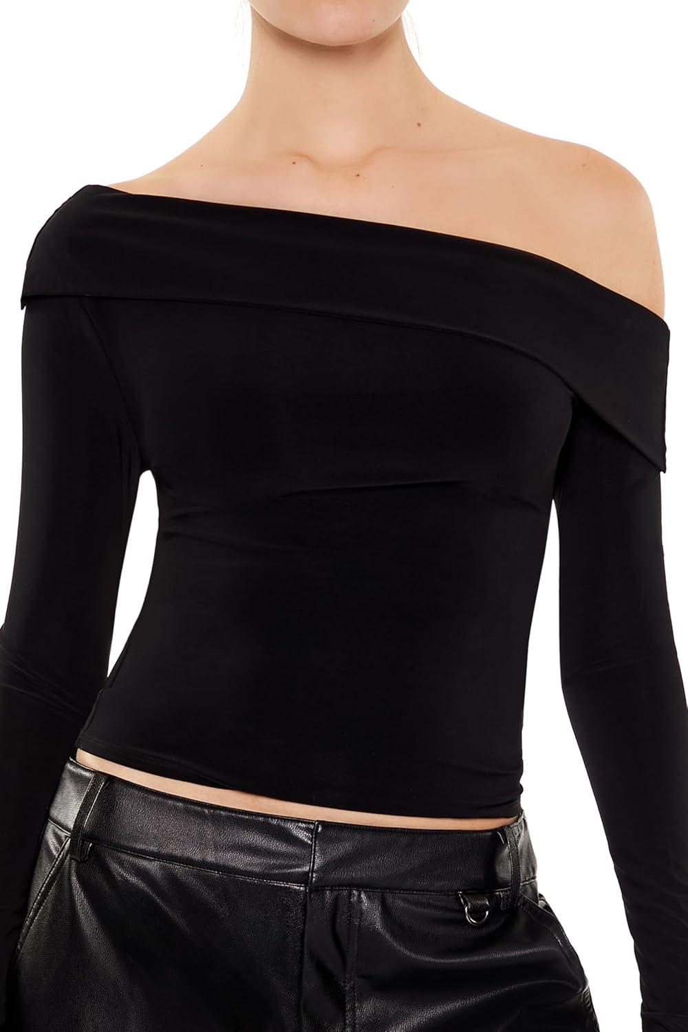 imageForever 21 Womens Foldover OffTheShoulder TopBlack