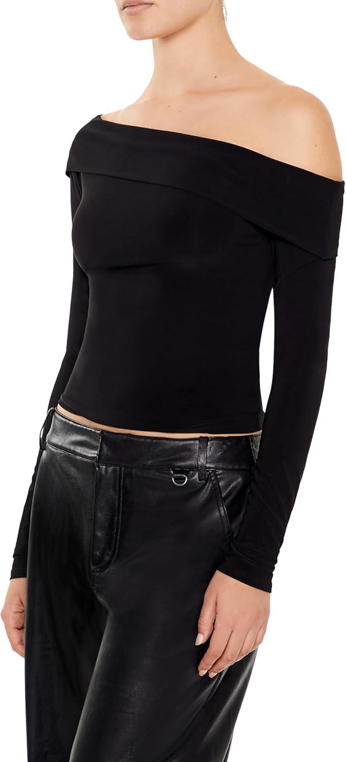 imageForever 21 Womens Foldover OffTheShoulder TopBlack