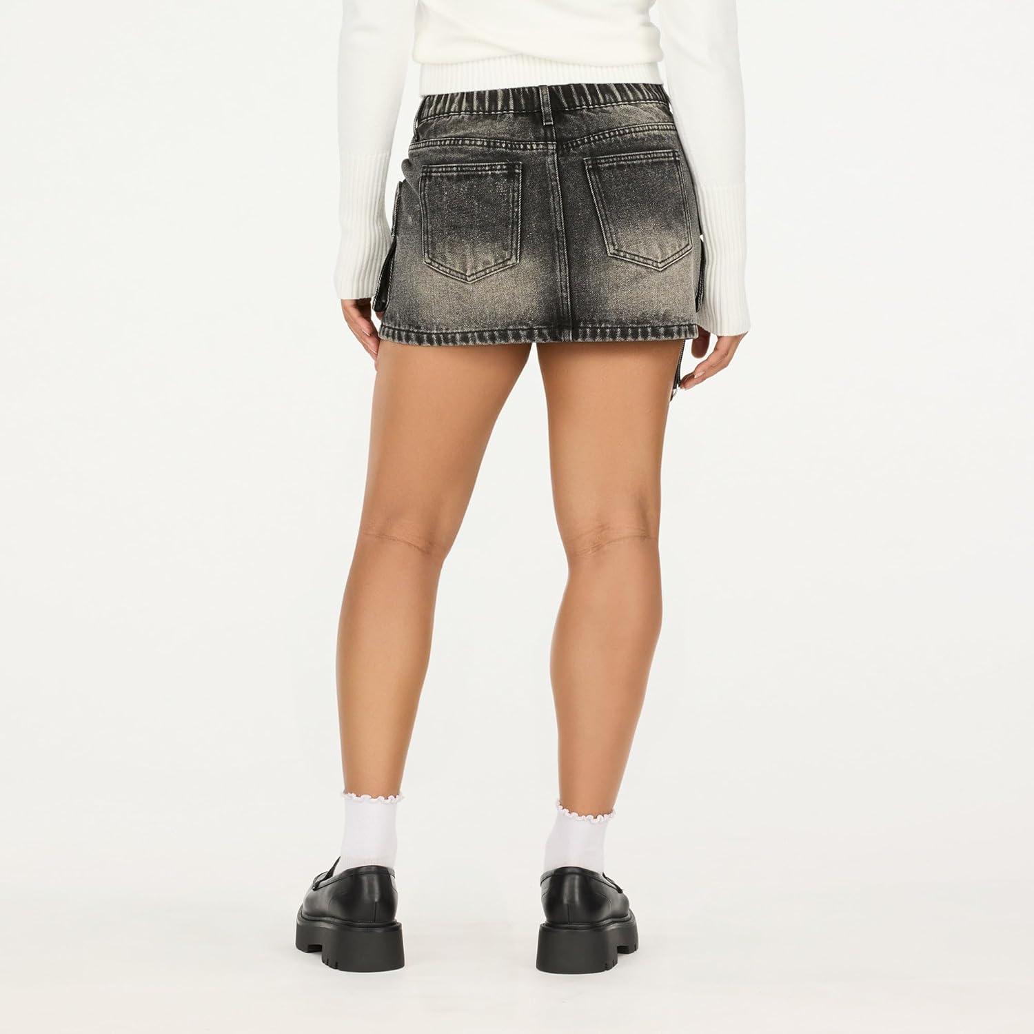 imageForever 21 Womens HighWaisted Cargo Skirt with StrapsBlack Wash