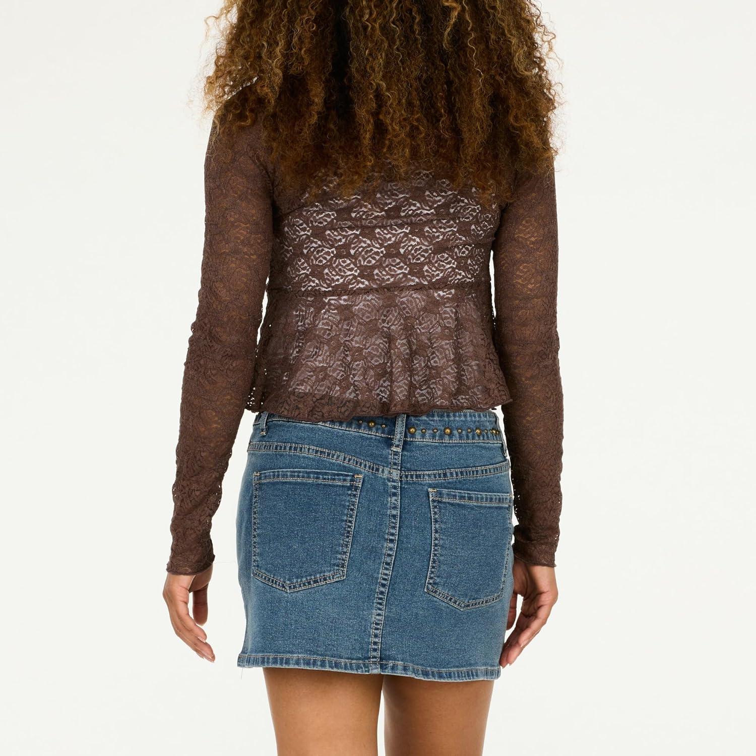 imageForever 21 Womens Lace Tie Front Shrug Cropped CoverupBrown