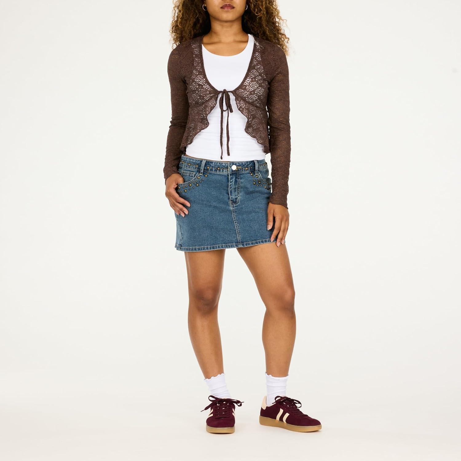 imageForever 21 Womens Lace Tie Front Shrug Cropped CoverupBrown