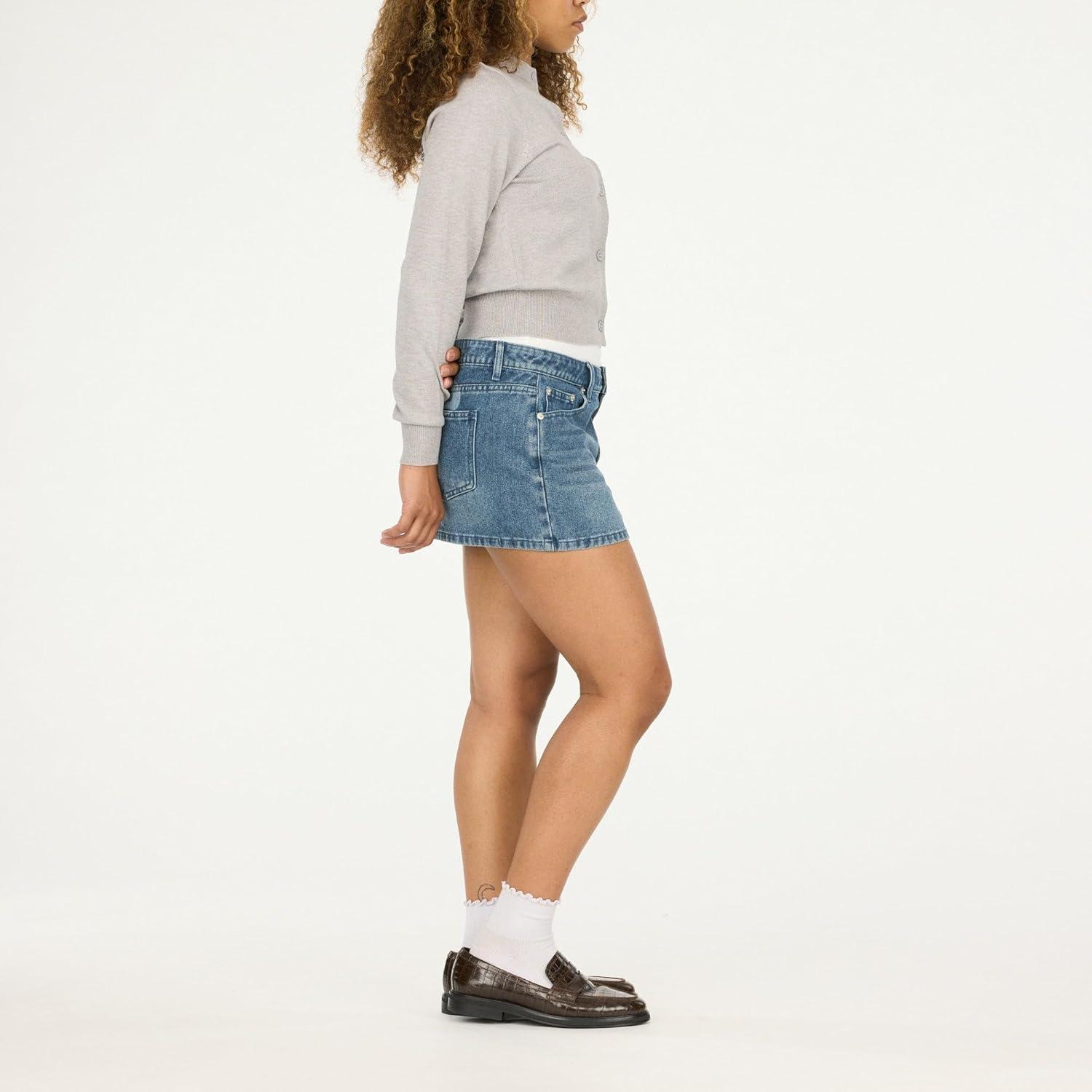 imageForever 21 Womens Mini Denim Skirt with Bow GraphicBlue