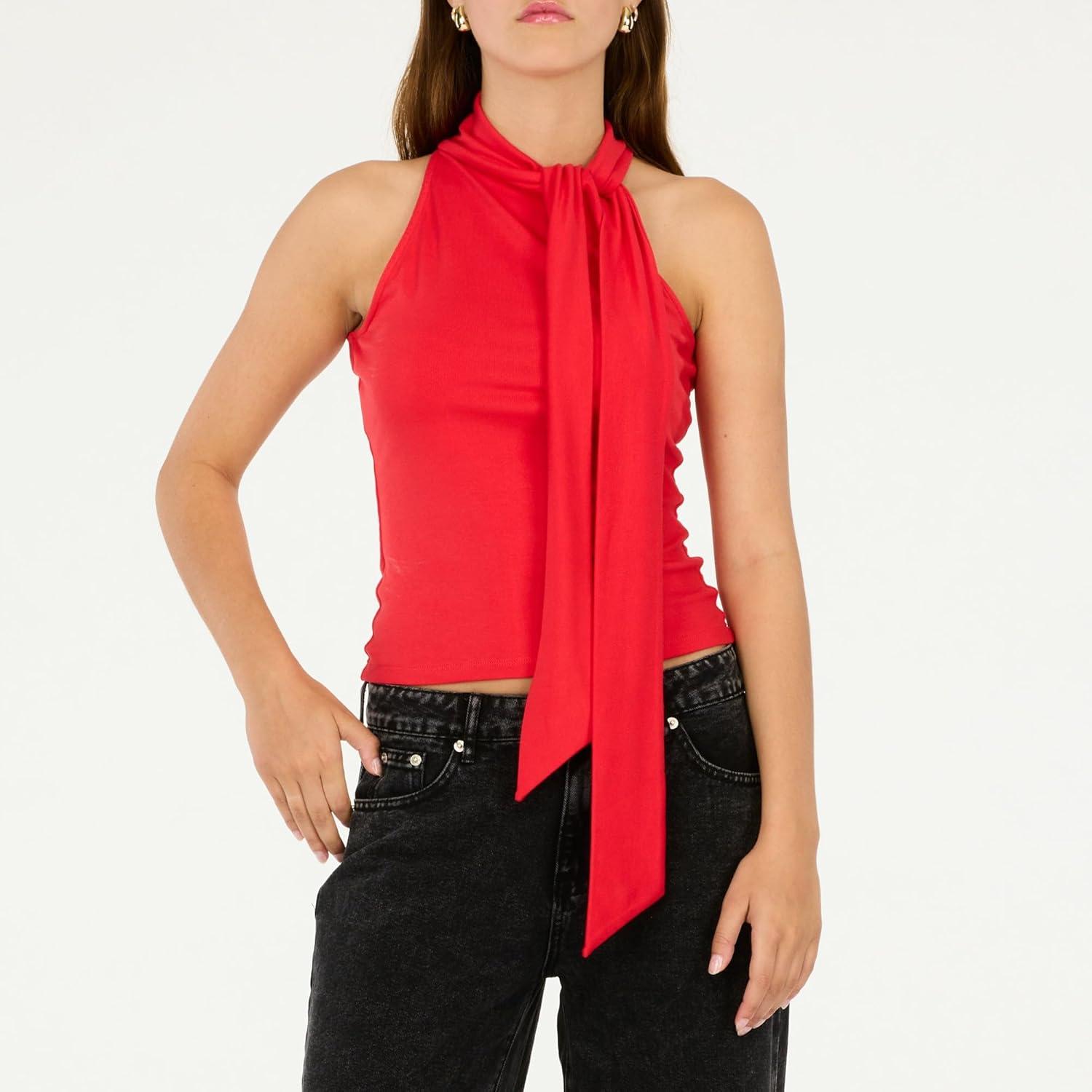 imageForever 21 Womens Neck Tie Sleeveless TopRed