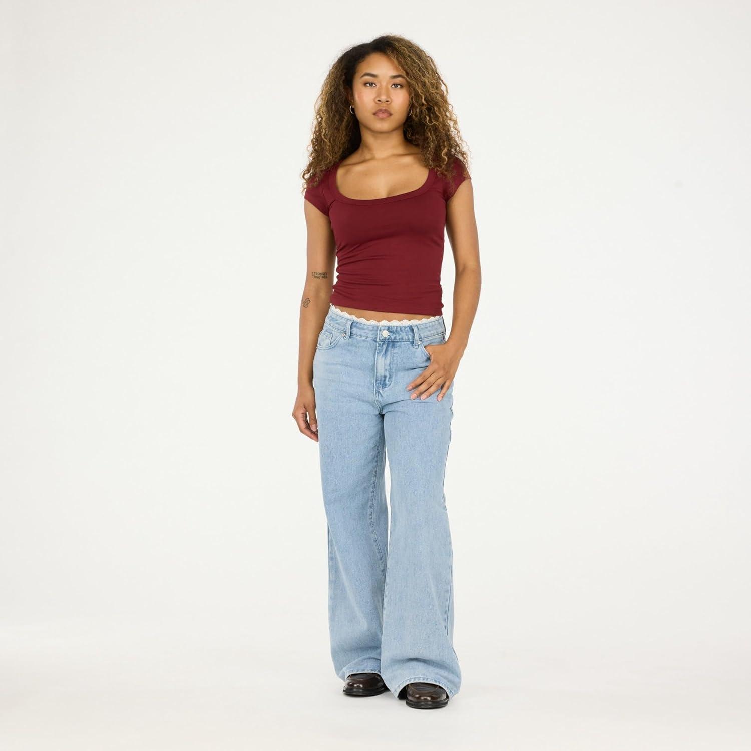 imageForever 21 Womens Short Sleeve Scoop Neck Fitted TopBurgundy