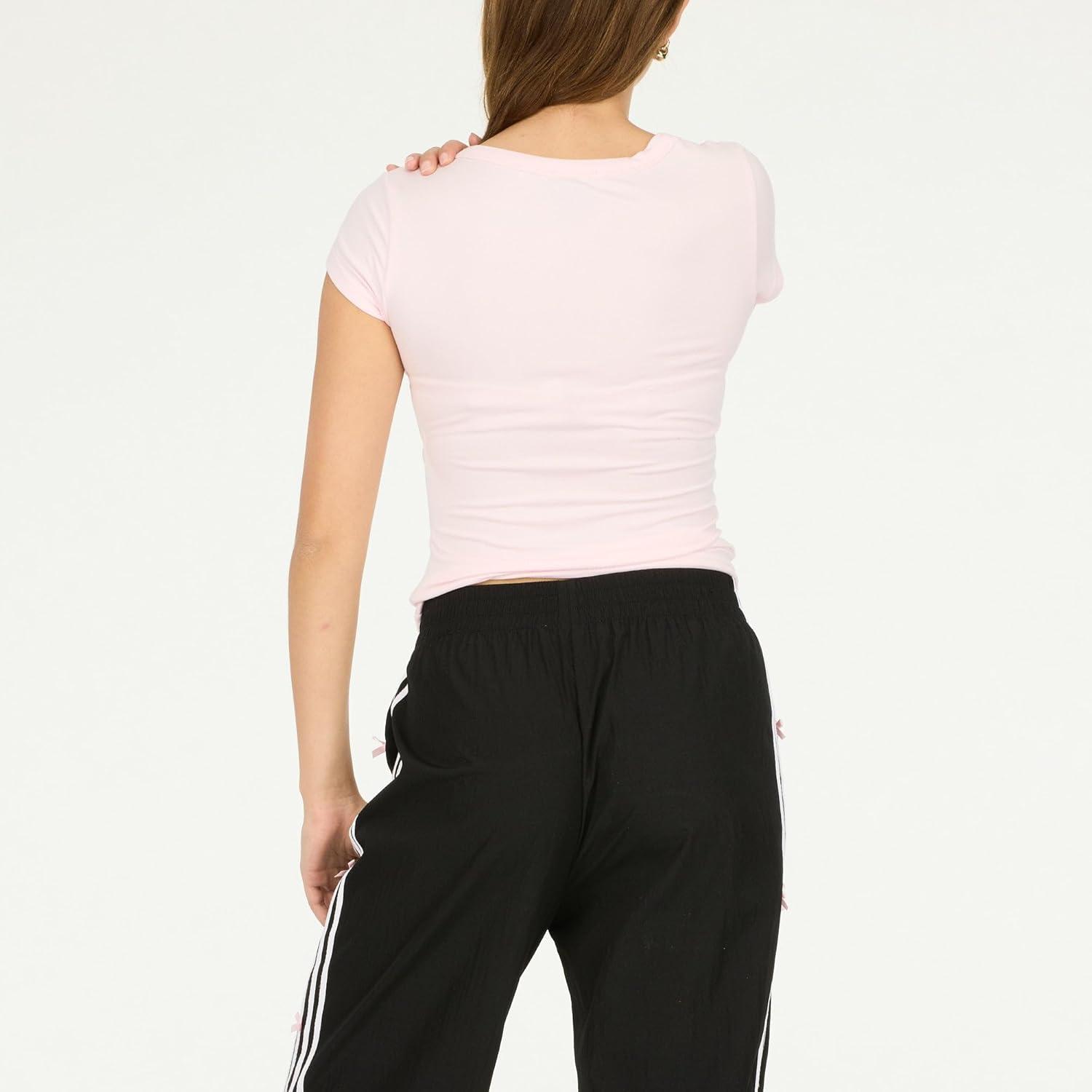 imageForever 21 Womens Short Sleeve Scoop Neck Fitted TopPink