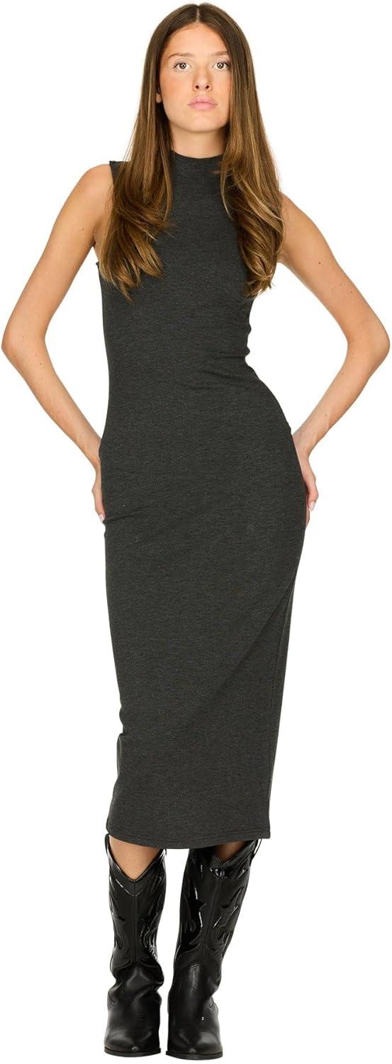 imageForever 21 Womens Sleeveless Midi DressMock Neck FormFitting StretchCharcoal