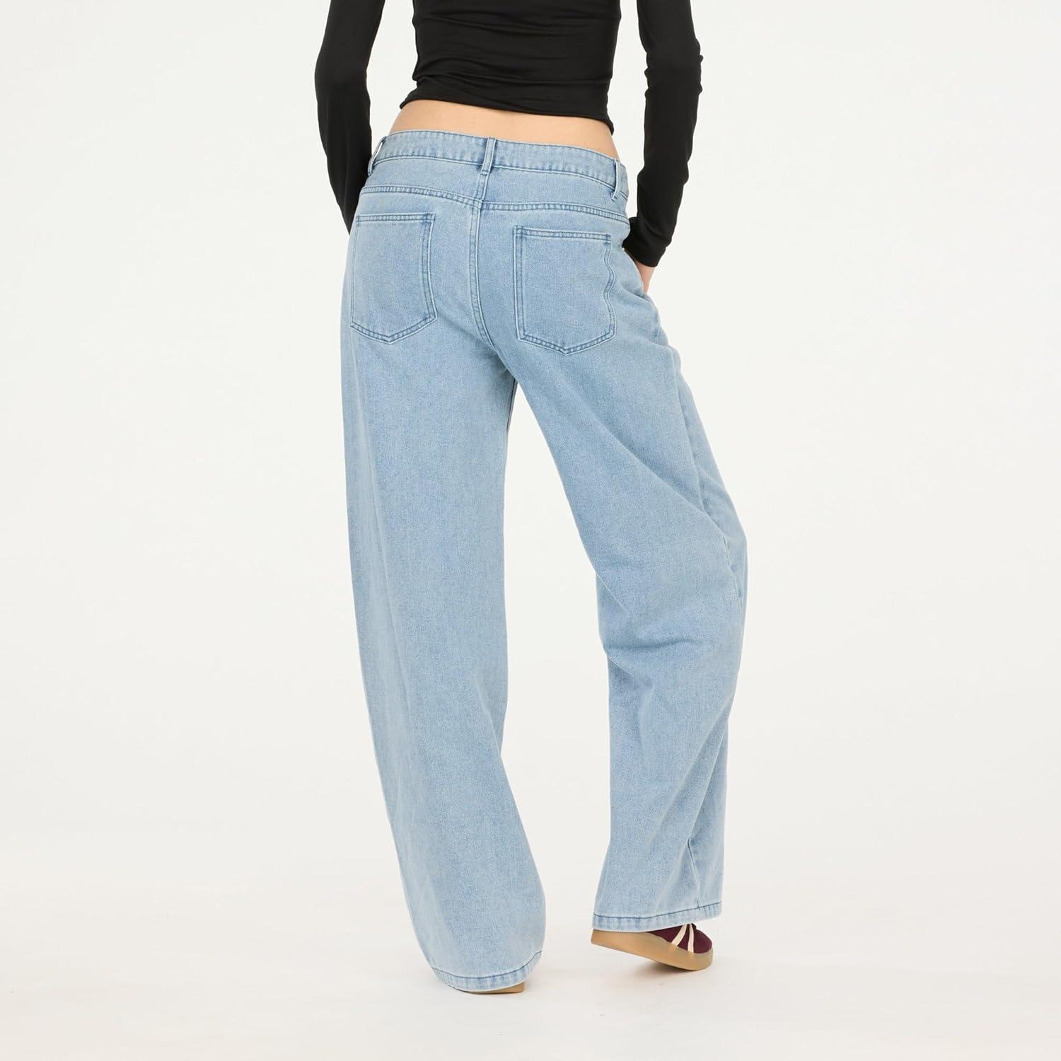 imageForever 21 Womens WideLeg Jeans  Relaxed Fit Light Wash Denim PantsLight Blue