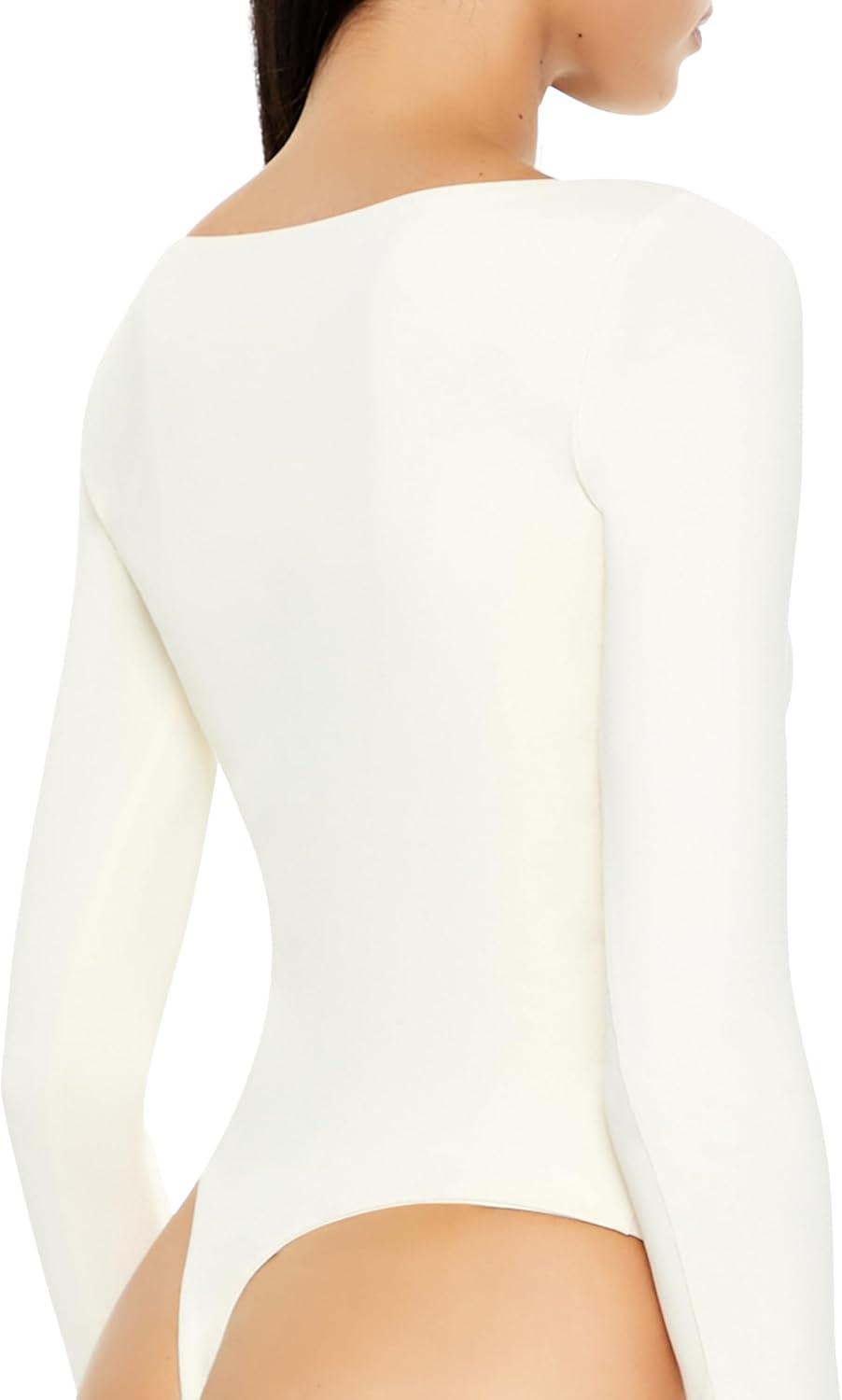 imageForever 21 womens Contour Sculpt Longsleeve BodysuitWhite