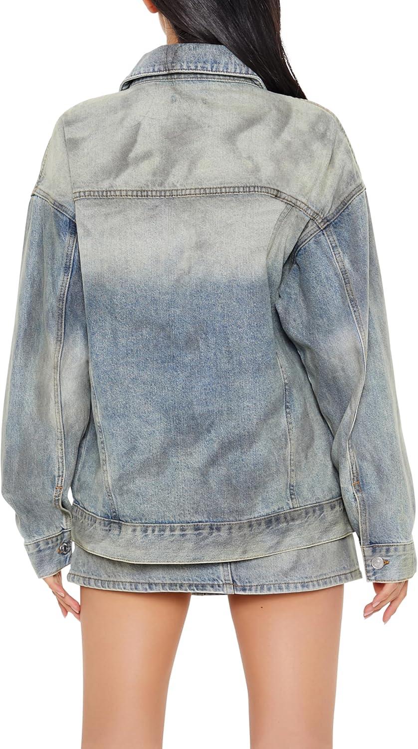 imageForever 21 womens Mineral Wash Denim Trucker JacketDenimMulti