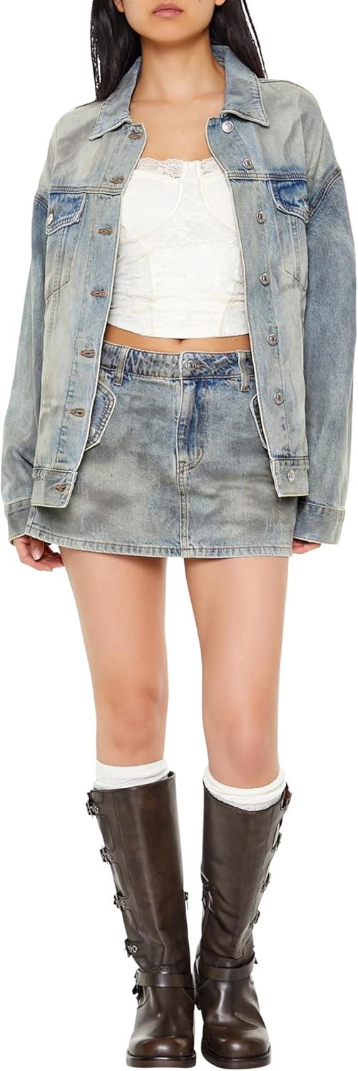 imageForever 21 womens Mineral Wash Denim Trucker JacketDenimMulti