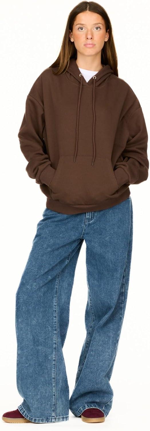 imageForever 21 womens Oversized Fleece Hoodie With Kangaroo PocketBrown