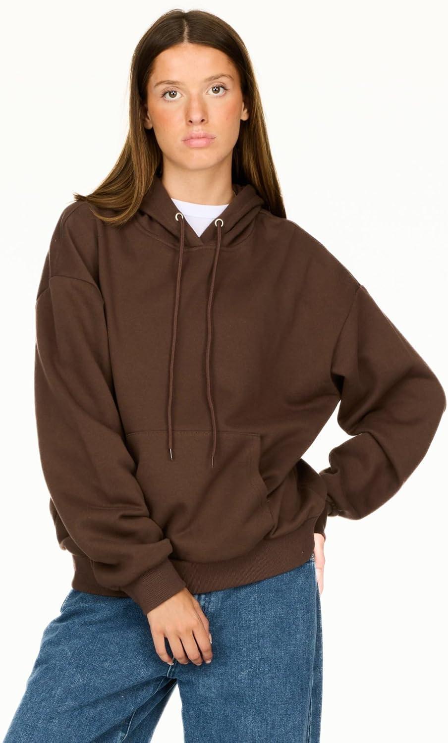 imageForever 21 womens Oversized Fleece Hoodie With Kangaroo PocketBrown