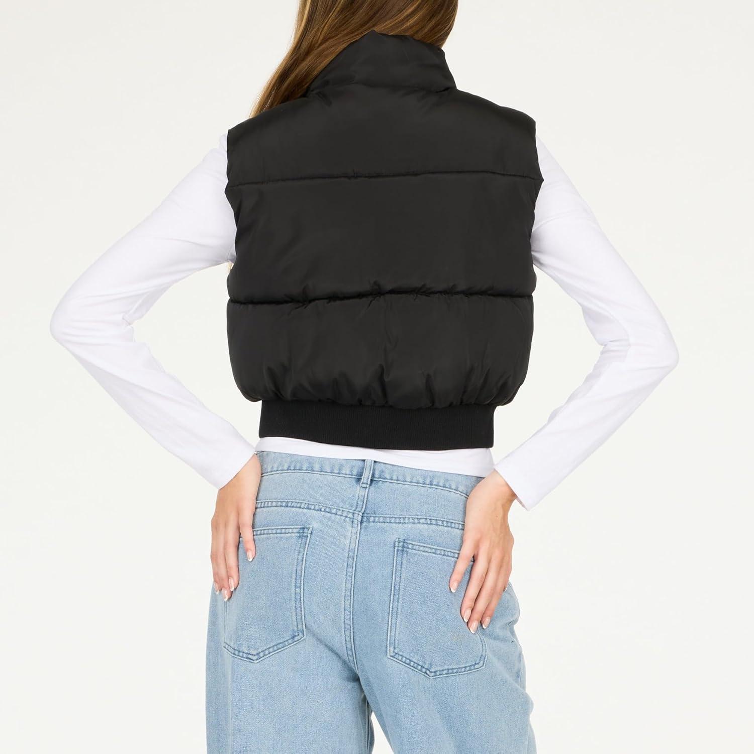 imageForever 21 womens Puffer Vest Cropped Quilted Zipup OuterwearBlack