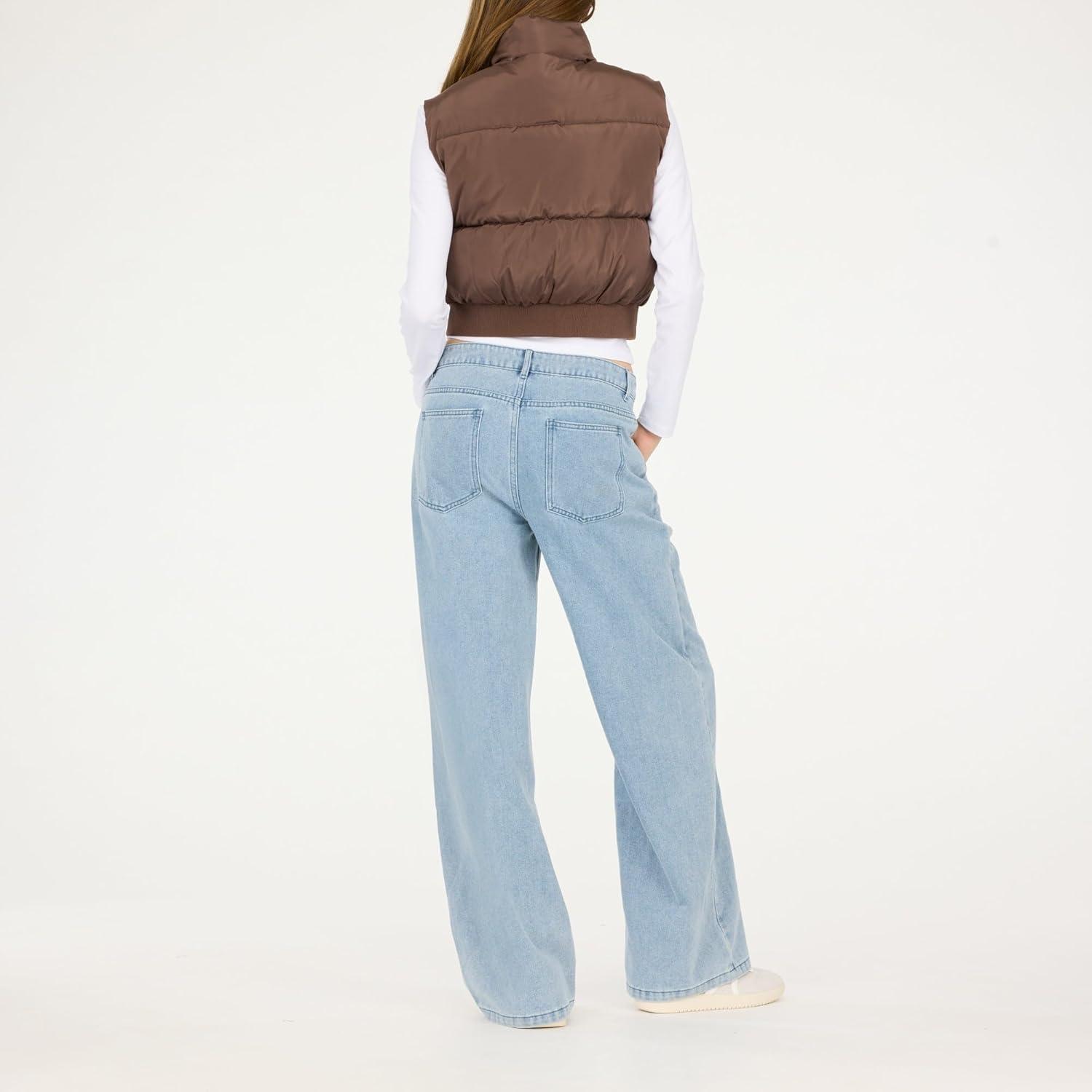 imageForever 21 womens Puffer Vest Cropped Quilted Zipup OuterwearBrown