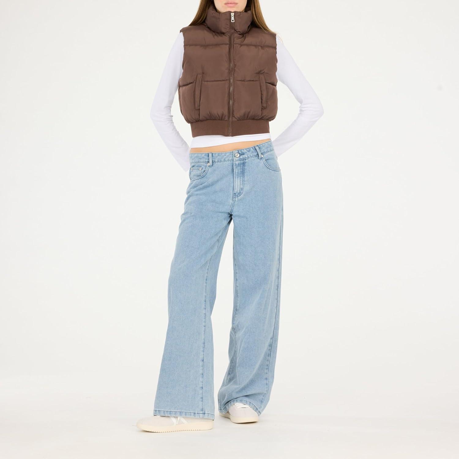 imageForever 21 womens Puffer Vest Cropped Quilted Zipup OuterwearBrown