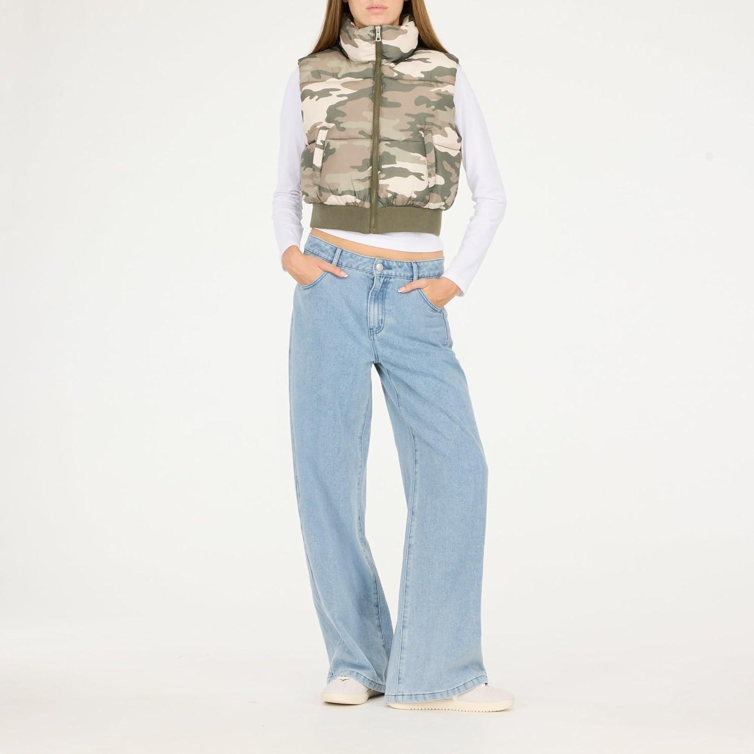 imageForever 21 womens Puffer Vest Cropped Quilted Zipup OuterwearGreen