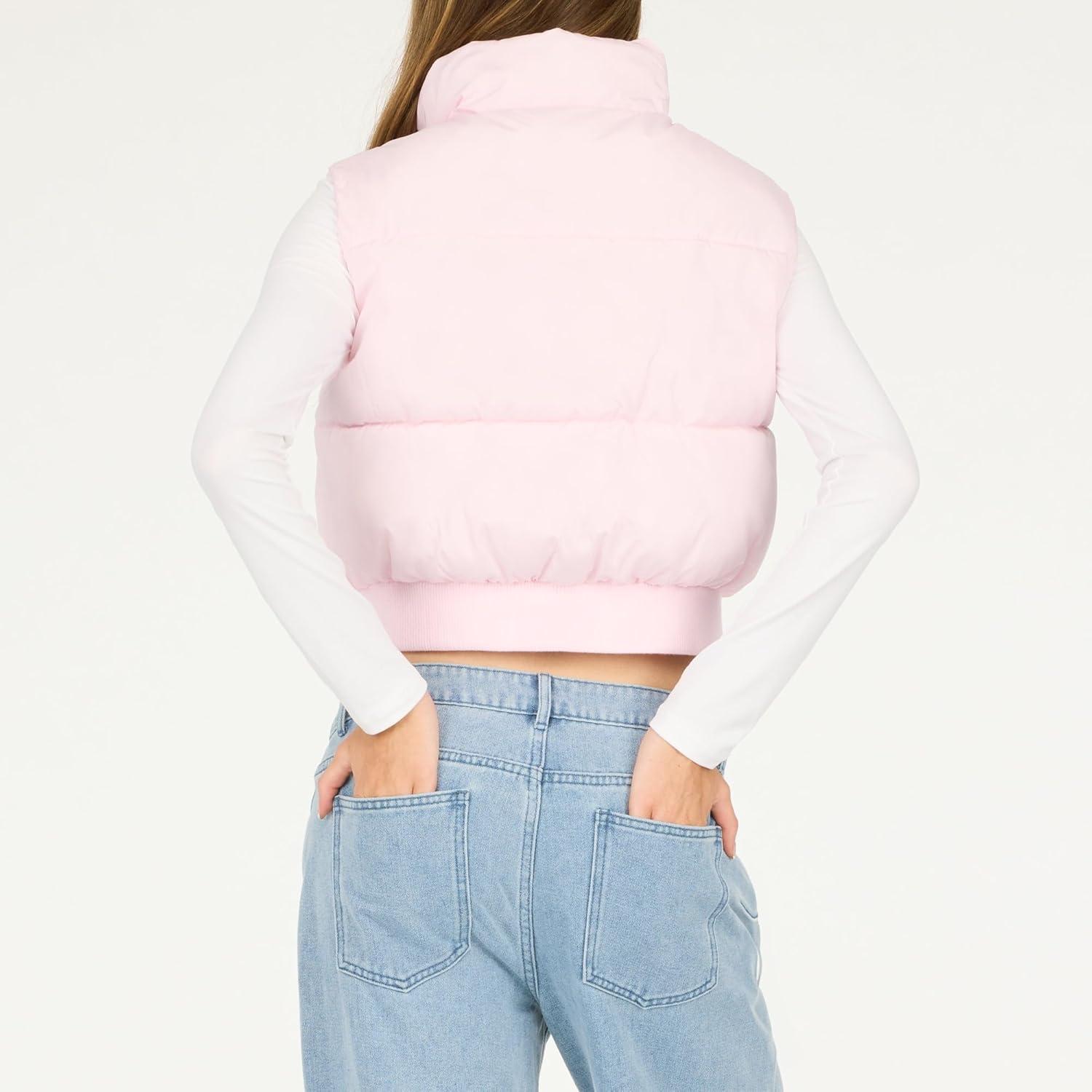 imageForever 21 womens Puffer Vest Cropped Quilted Zipup OuterwearPink