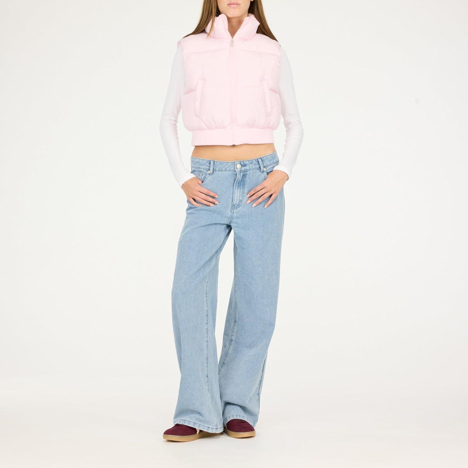 imageForever 21 womens Puffer Vest Cropped Quilted Zipup OuterwearPink