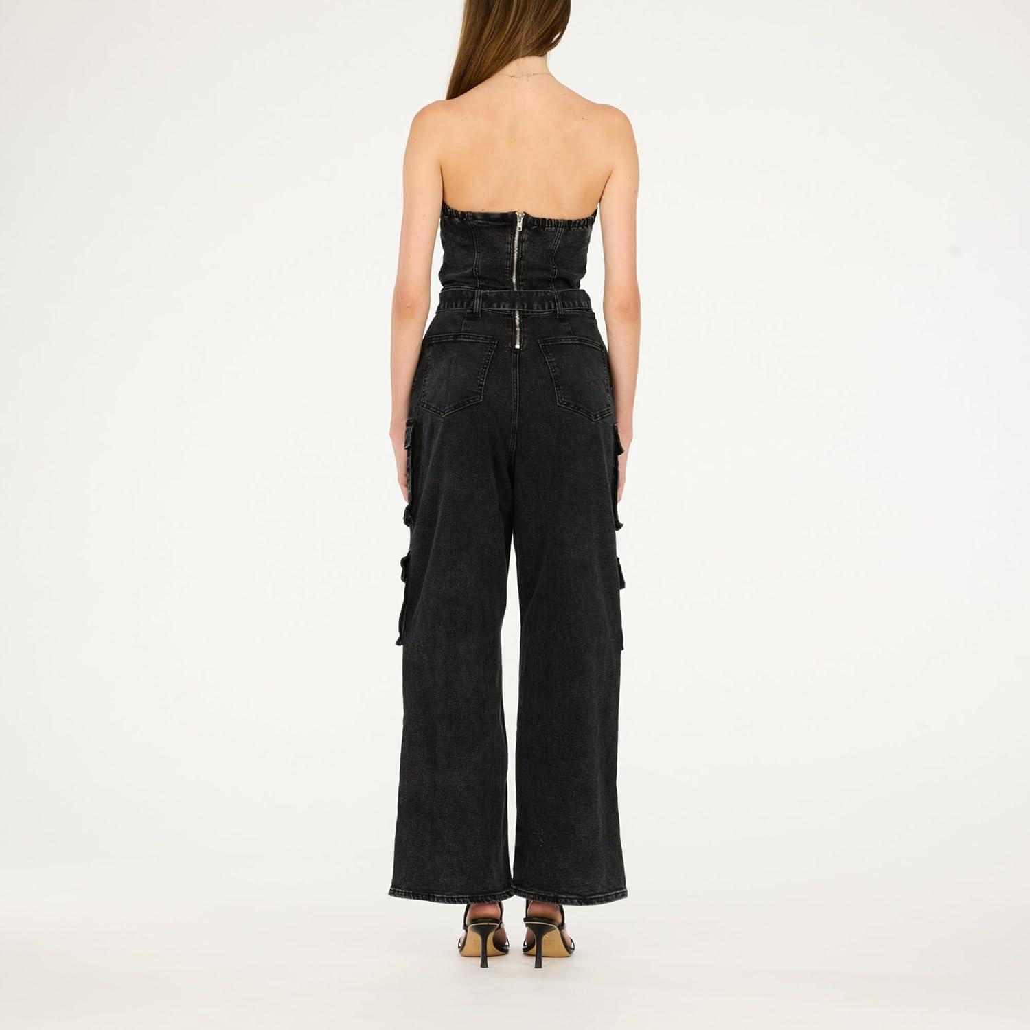 imageForever 21 womens Strapless Cargo Denim Jumpsuit With BeltBlack