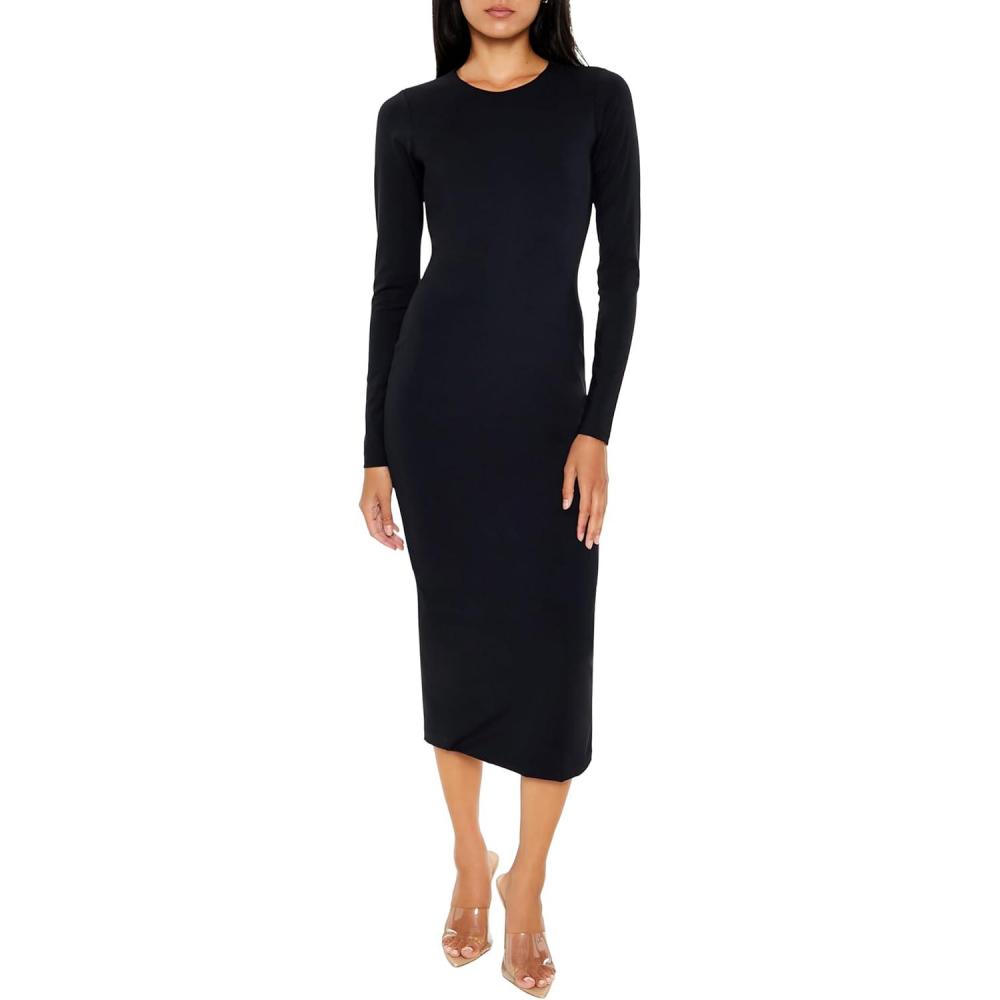 imageForever 21 Womens Contour Sculpt Midi DressBlack