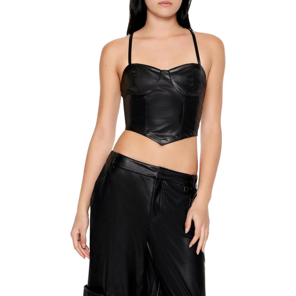 imageForever 21 Womens Faux Leather VHem Bustier CamiBlack