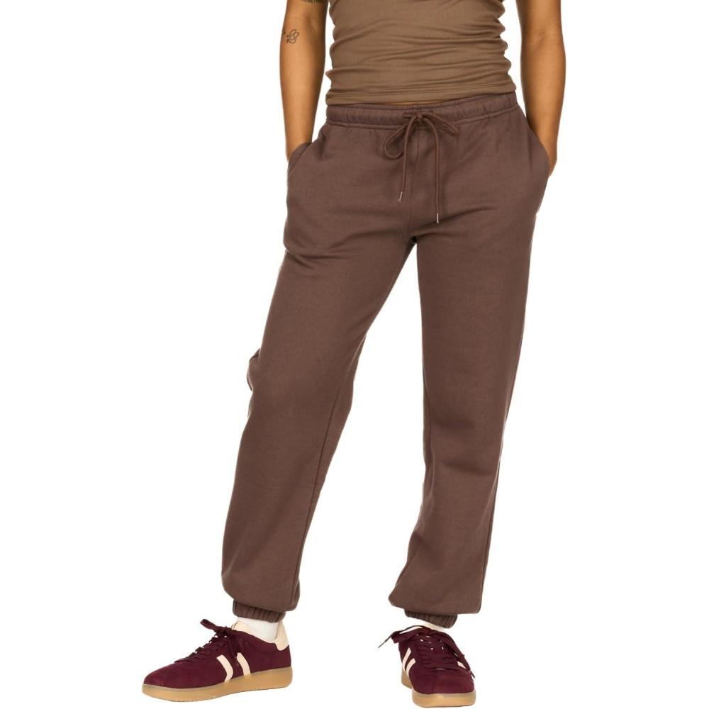 imageForever 21 Womens Fleece Joggers  PatchDetail Sweatpants with Elastic WaistbandBrown