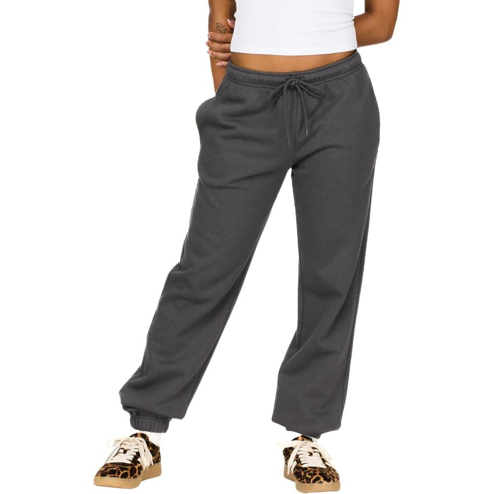 imageForever 21 Womens Fleece Joggers  PatchDetail Sweatpants with Elastic WaistbandGrey