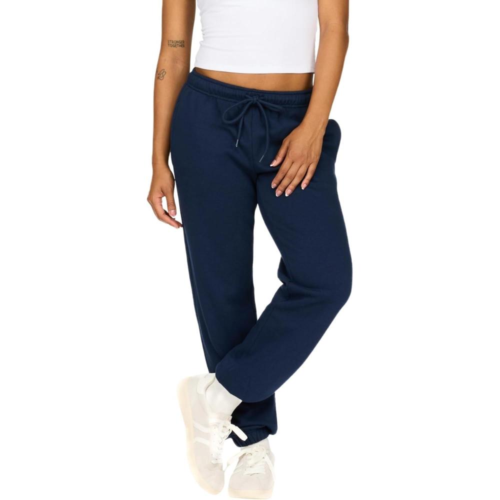 imageForever 21 Womens Fleece Joggers  PatchDetail Sweatpants with Elastic WaistbandNavy