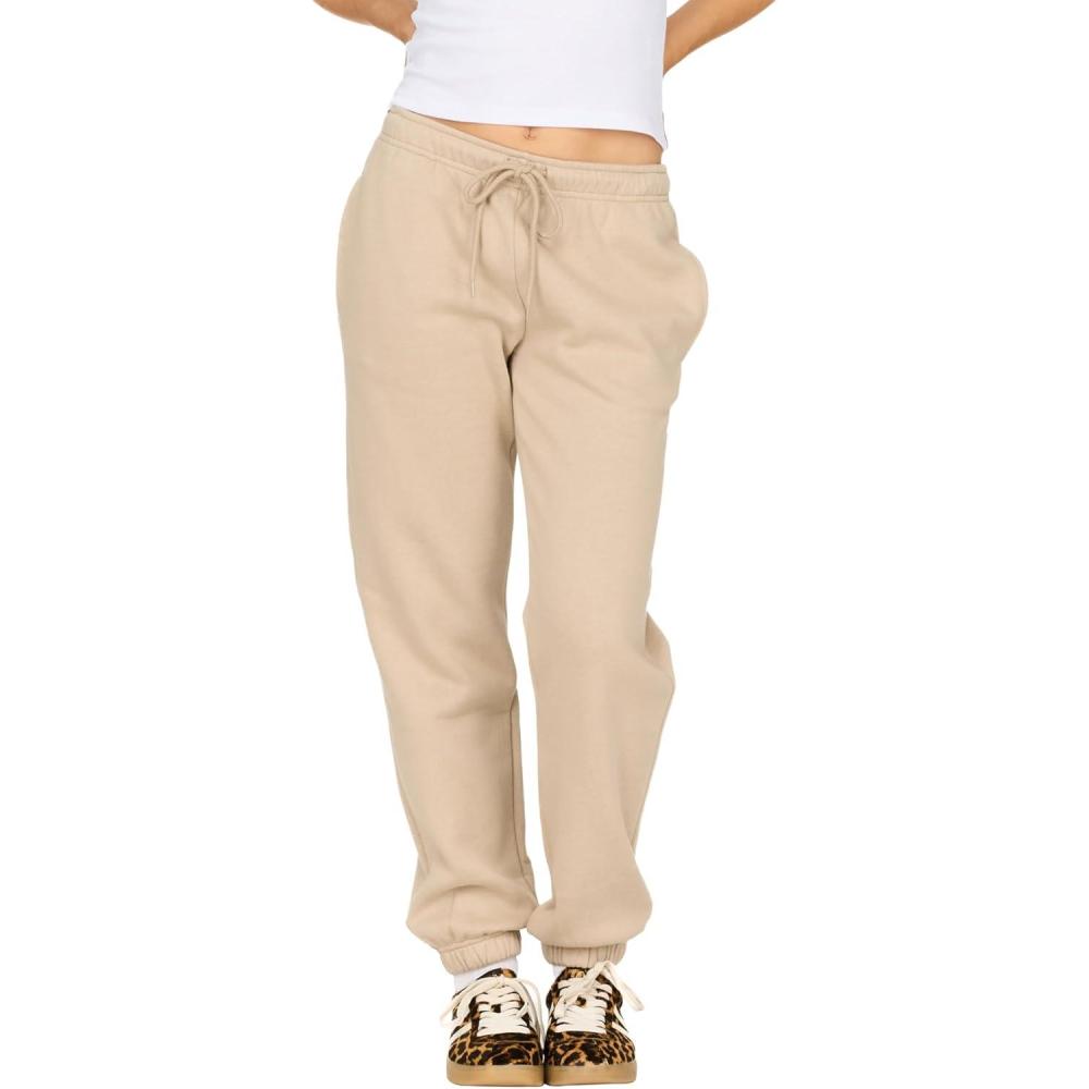 imageForever 21 Womens Fleece Joggers  PatchDetail Sweatpants with Elastic WaistbandTaupe