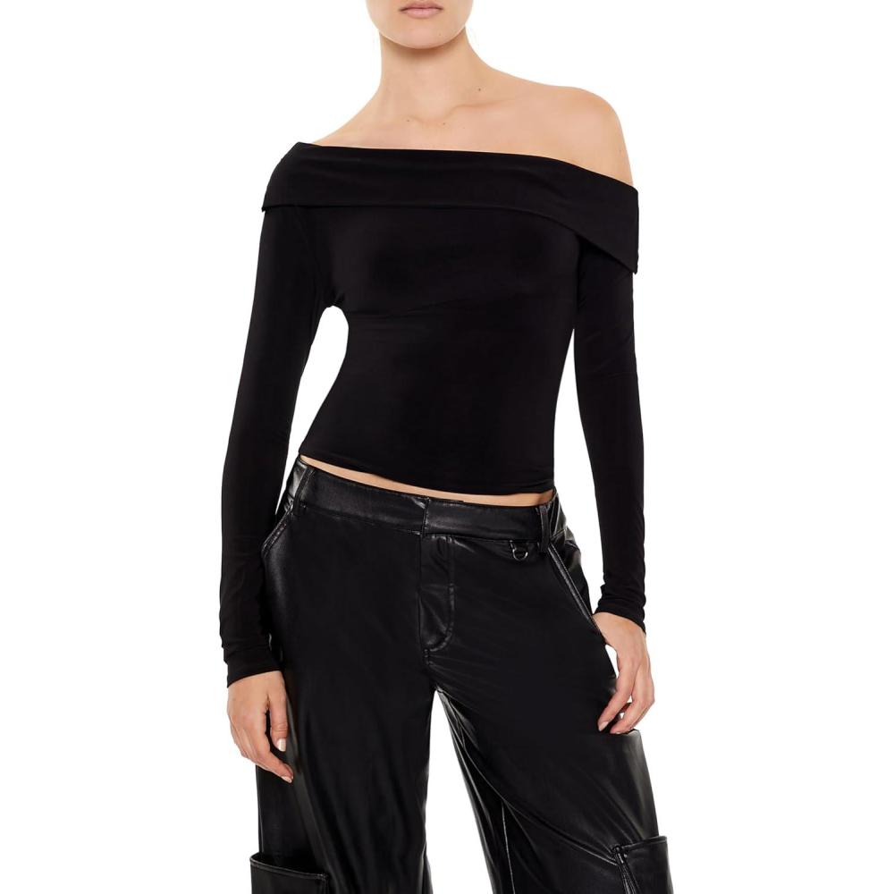 imageForever 21 Womens Foldover OffTheShoulder TopBlack
