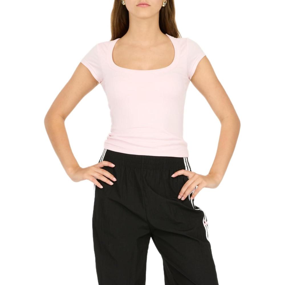 imageForever 21 Womens Short Sleeve Scoop Neck Fitted TopPink