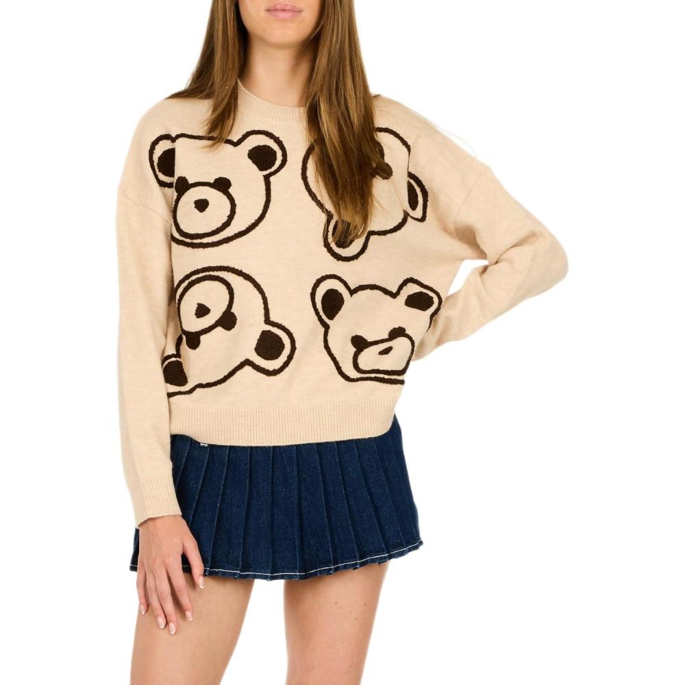 imageForever 21 Womens Sweater with Textured TeddyBeige