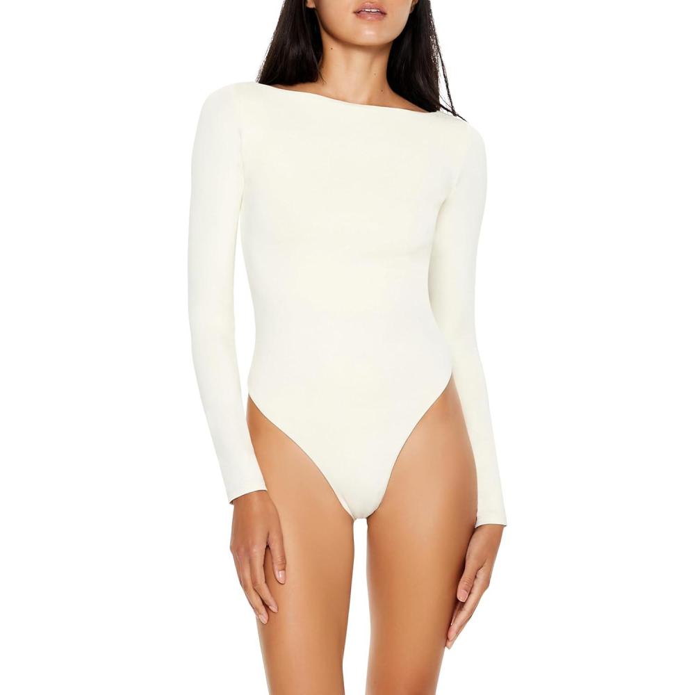 imageForever 21 womens Contour Sculpt Longsleeve BodysuitWhite