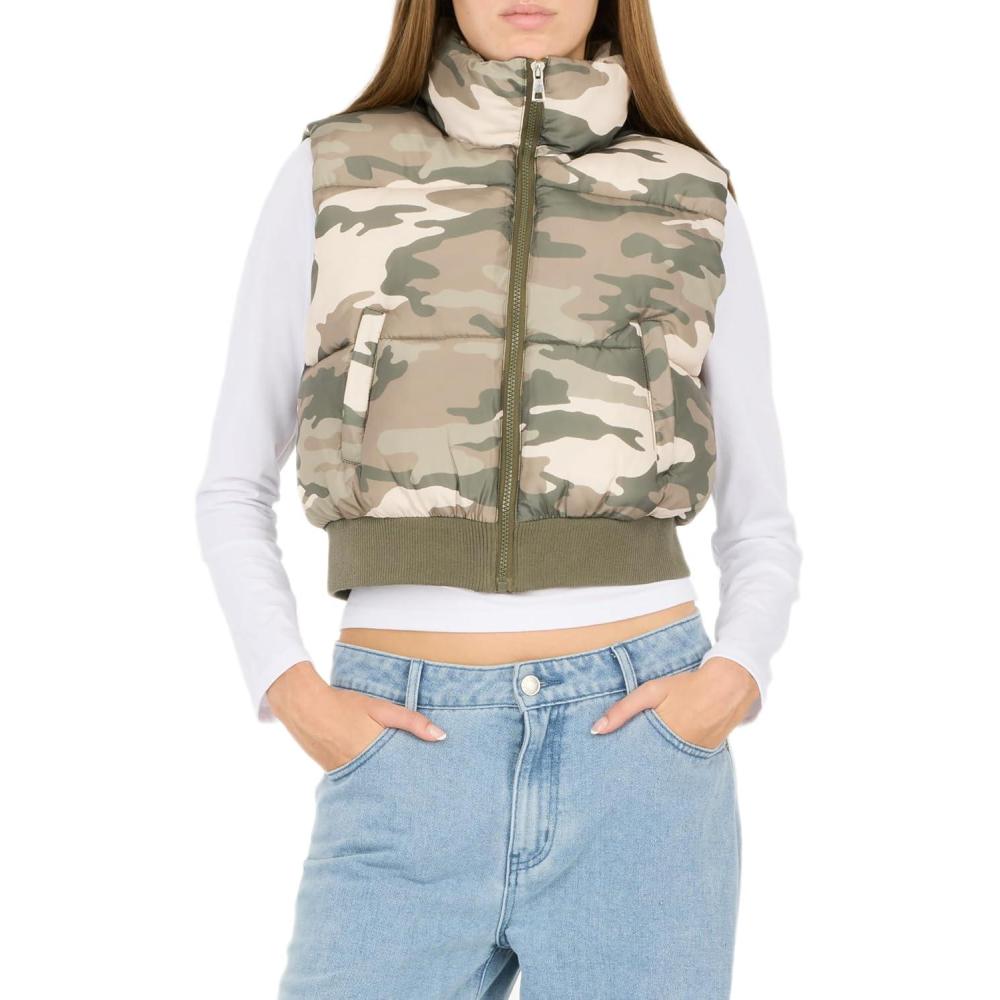 imageForever 21 womens Puffer Vest Cropped Quilted Zipup OuterwearGreen