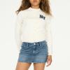 Forever 21 Women’s Long Sleeve Knit Sweater with New York Back Graphic(Ivory)