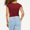 Forever 21 Womens Short Sleeve Scoop Neck Fitted Top(Burgundy)