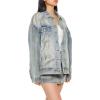 Forever 21 womens Mineral Wash Denim Trucker Jacket(Denim/Multi)