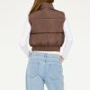 Forever 21 womens Puffer Vest Cropped Quilted Zip-up Outerwear(Brown)