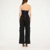Forever 21 womens Strapless Cargo Denim Jumpsuit With Belt(Black)