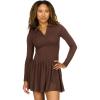 Forever 21 Womens Hacci Rib Long Sleeve Drop Waist Dress W/Polo Collar(Brown)
