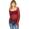 Forever 21 Womens Long Sleeve Lace Asymmetric Hem Flyaway Top(Burgundy)