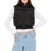 Forever 21 womens Puffer Vest Cropped Quilted Zip-up Outerwear(Black)