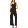 Forever 21 womens Strapless Cargo Denim Jumpsuit With Belt(Black)