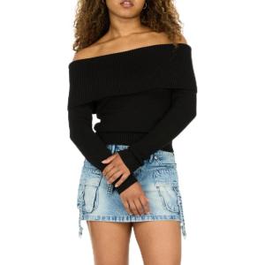 Forever 21 Womens Fold Over Off The Shoulder Sweater(Black)
