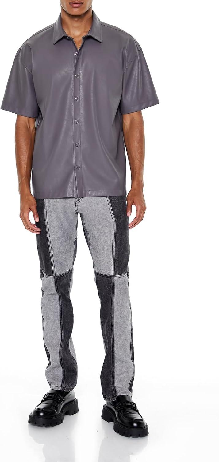 imageForever 21 Mens Faux Leather Boxy ShirtGunmetal