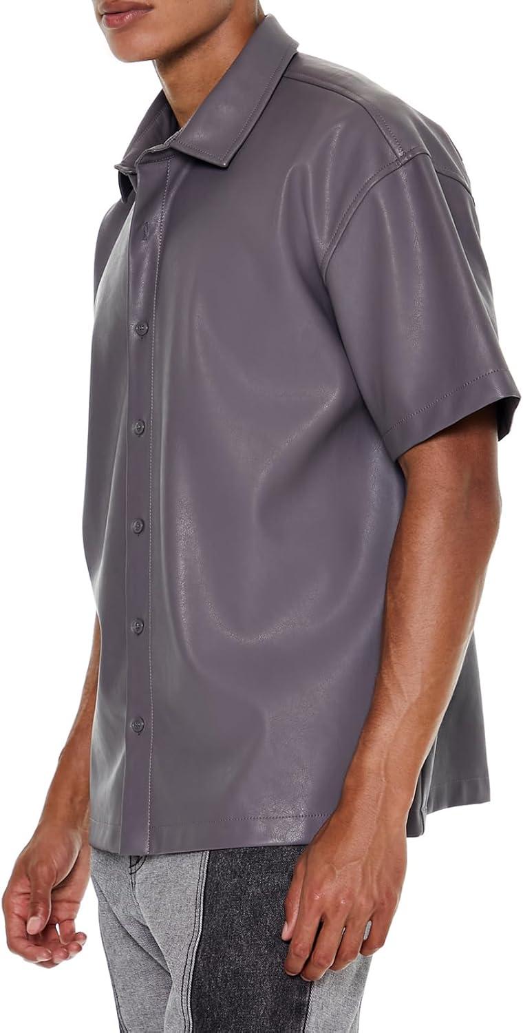 imageForever 21 Mens Faux Leather Boxy ShirtGunmetal
